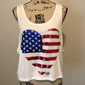 PINK American Flag Heart Muscle Crop Top